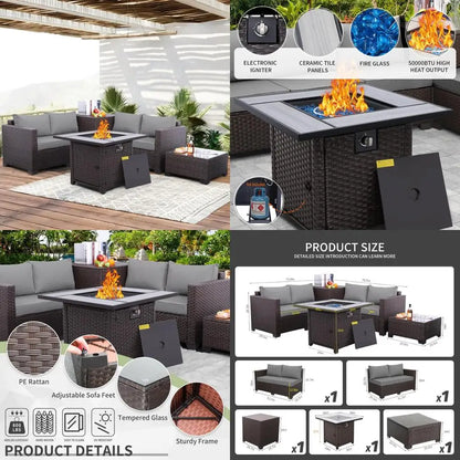 Patio Furniture Set, 5-Piece Outdoor Wicker Sectional Sofa with Loveseat, Brown Rattan, Conversation Area, Storage Included