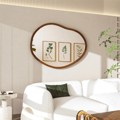 Large Irregular Wooden Framed Wall Mirror Asymmetrical Unique Hanging Loft Style