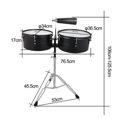 New Black 13" 14" Timbales Drum Set Percussion with Stand Cowbell
