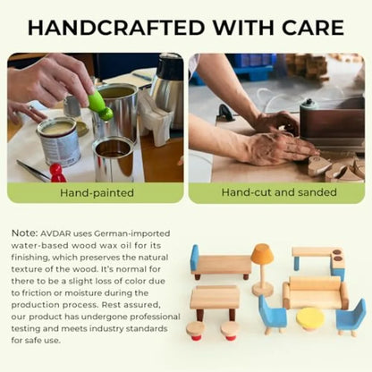 Wooden Dollhouse Furniture and Accessories Set 18 Pcs Miniature Doll House Furniture with Wood Dolls for Bedroom Living Room Di