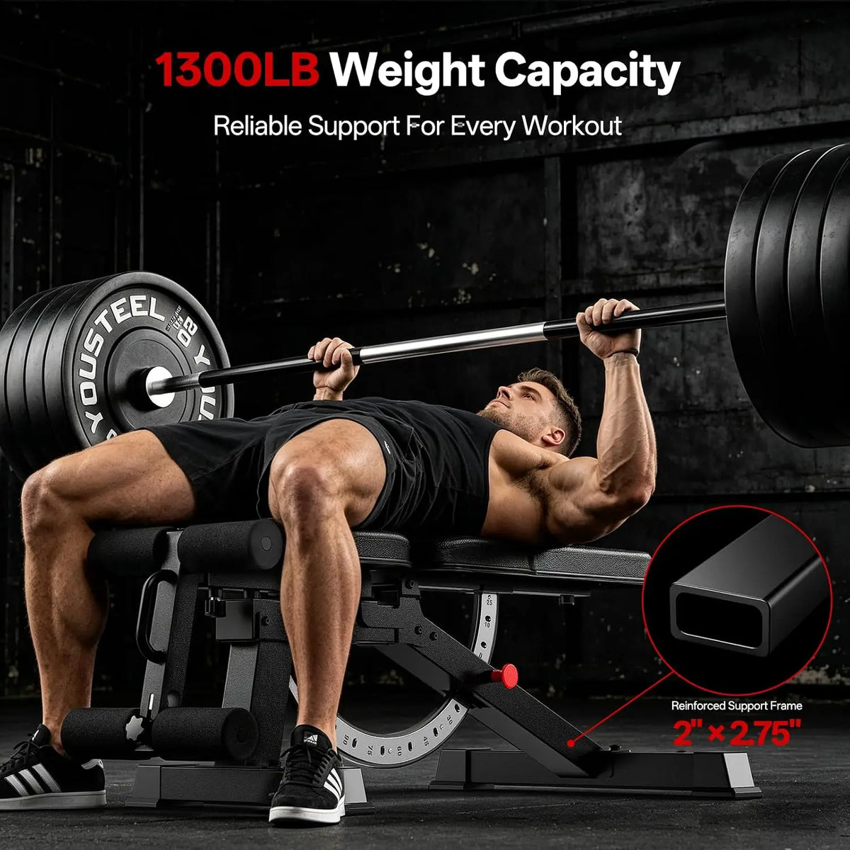 Adjustable Weight Bench 1300LBS, Incline Decline Flat Multi-Position Home Gym Workout Bench