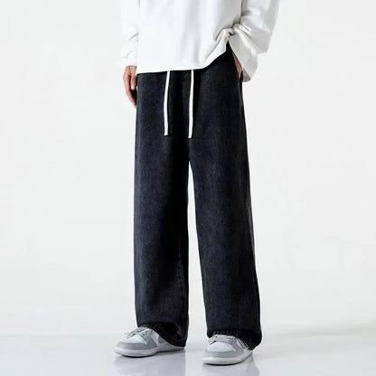 Spring Autumn Men Baggy Jeans Oversize Straight Loose Casual Denim Trousers Solid Color Streetwear Fashion Y2k Wide Leg Pants