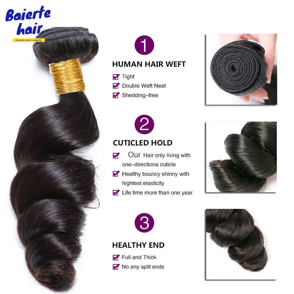 28 30Inch Loose Wave Human Hair Bundles Brazilian Human Hair 3/4Pcs Bundles Deal Loose Weave Hair Extensions Woman Natural Color
