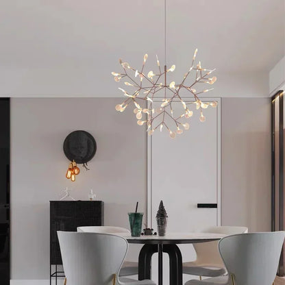 Nordic Circular Chandelier Living Room Kitchen Corridor Postmodern Tree Branch Design Firefly LED Pendant Light Led Lamp