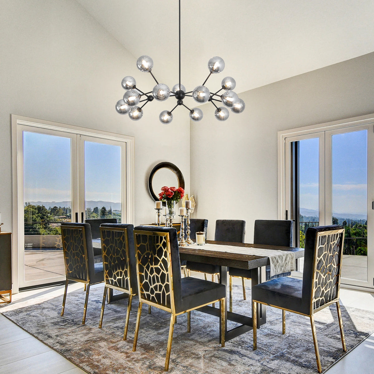 Chandelier Living Room Light Fixtures 15-Lights Sputnik Chandelier Bubble Glass Chandelier for Foyer Dining Room