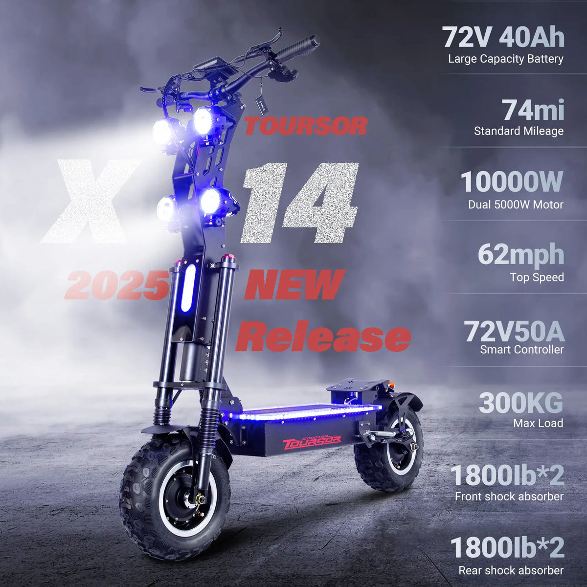 Hot Sale 14 Inch Off Road Tyres Electric Scooter 72V 10000W High Power Double Drive Electric Scooter 2-Wheel Folding Design Adults Long Distance Off- Raod Electric Scooters