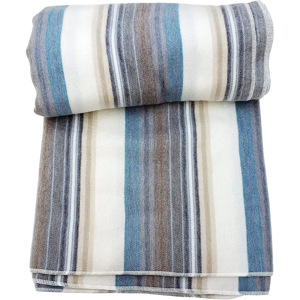 Alpaca Wool Throw Blanket | Super Soft, Lightweight, Breathable and Hypoallergenic | Non-Itchy or Scratchy (Blue White Varicolor