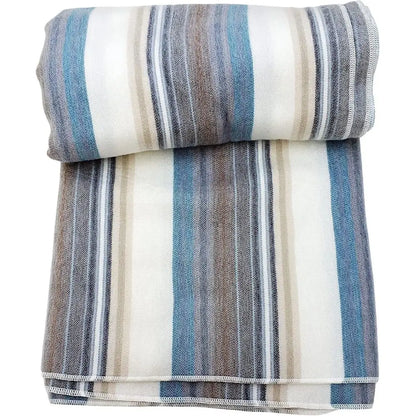 Alpaca Wool Throw Blanket | Super Soft, Lightweight, Breathable and Hypoallergenic | Non-Itchy or Scratchy (Blue White Varicolor