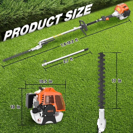 Gas Hedge Trimmer 2 Cycle 48cc Gas Powered Hedge Trimmer Brush Cutter Pole Saw with Extension Pole Garden Trimming Tools for Tr