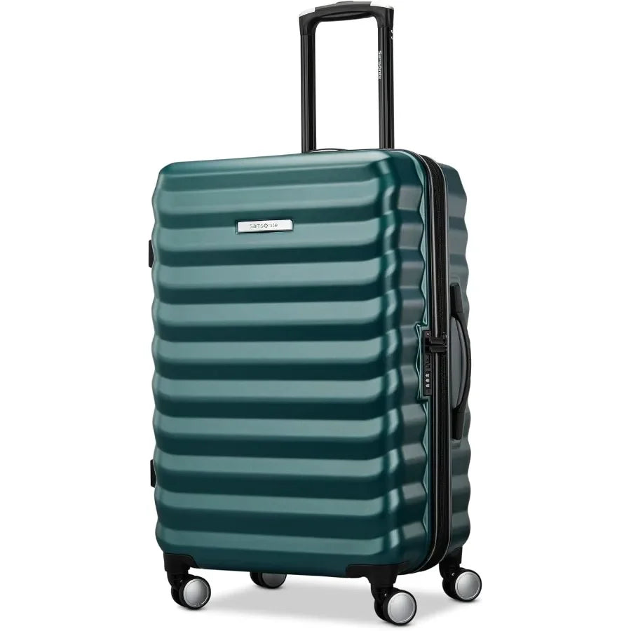 Hard-Sided 24-Inch Lightweight Checked Medium Expandable Element Suitcase: Durable, 360° Spinner Wheels, Adjustable Telescopic