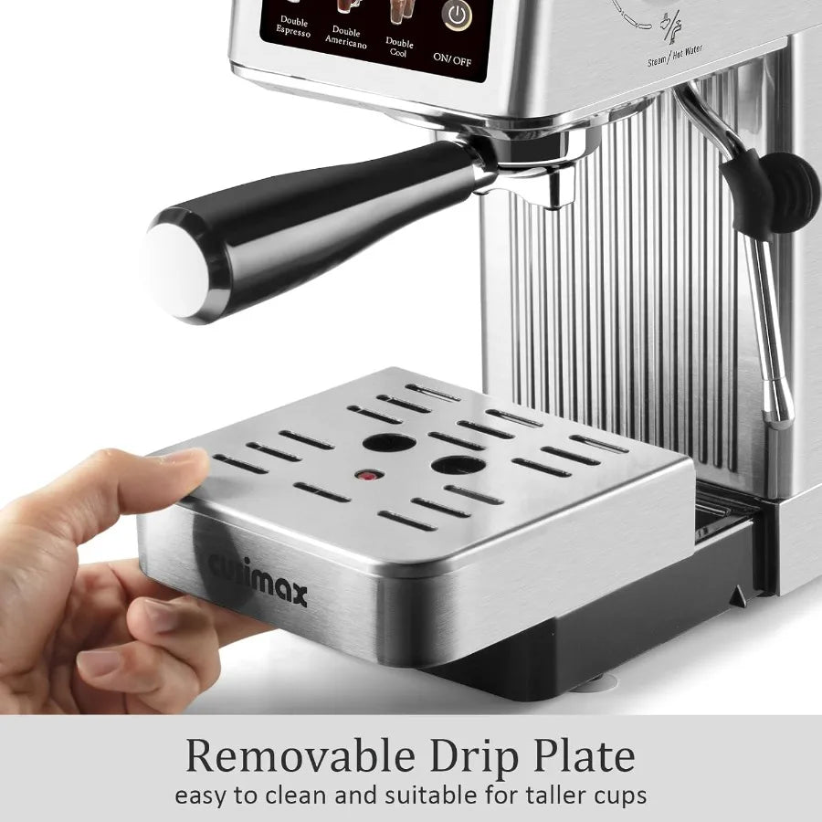 Compact 20Bar Espresso Machine with Powerful Steam Wand for Crafting Latte and Cappuccino at Home Stainless Steel Design with 3