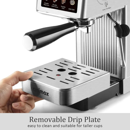 Compact 20Bar Espresso Machine with Powerful Steam Wand for Crafting Latte and Cappuccino at Home Stainless Steel Design with 3