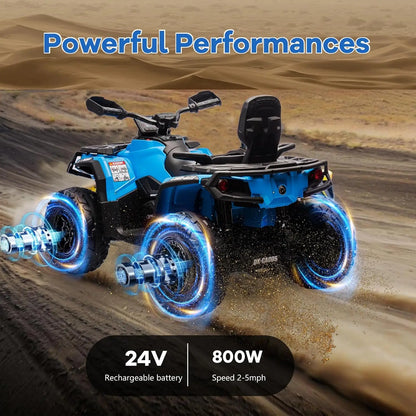 2 Seater Ride On ATV 24V Licensed Can-Am Electric ATV, 4 Wheeler 4WD Leather Seat, LED Lights Ride On Toys, Gift for Kids