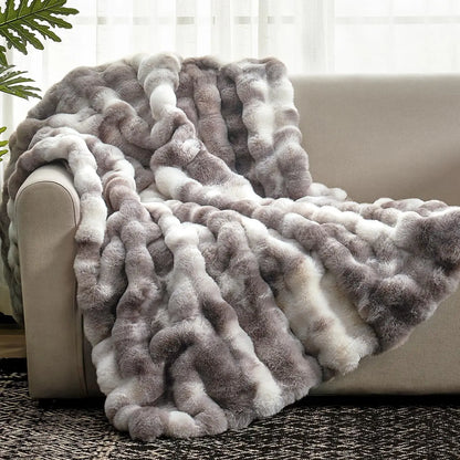 Cozy Faux Fur Throw Blanket for Couch, Soft Plush Thick 50x60 Inches Tie-dye Taupe