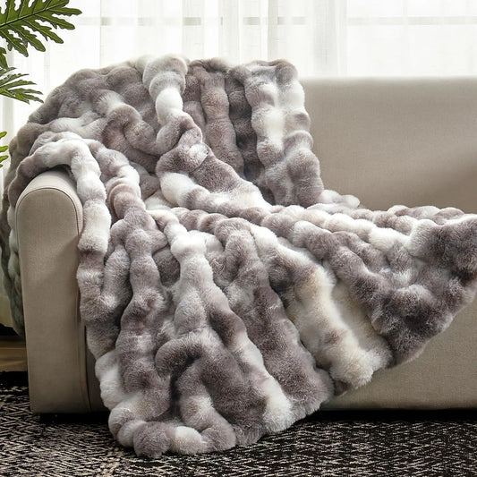 Cozy Faux Fur Throw Blanket for Couch, Soft Plush Thick 50x60 Inches Tie-dye Taupe