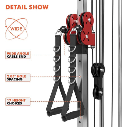 Wall Mount Cable Station, Crossover Machine with Dual Pulley System Positions for Home Gym Fitness Equipment