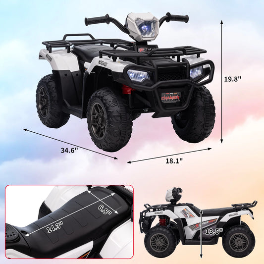 Kids Ride On ATV 12V Battery-Operated Electric Vehicle Car, High/Low 2.2mph Safety Speed,One Button Start,LED Light for Toddlers