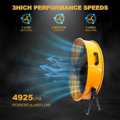 High Velocity Drum Fan, 11756 CFM 3-Speed Adjustable Floor Fan With 360° Tilt, Portable Air Circulator for Industrial Use
