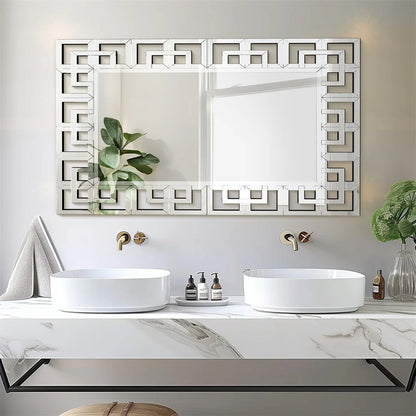 Modern Decorative Mirror for Wall Silver Rectangular Accent Mirror with Beveled Glass Edge for Hallway, Living Room