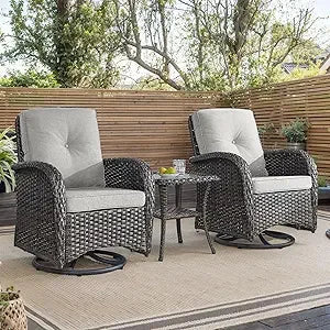 Outdoor Swivel Chairs,3 Pieces Patio Furniture Set with 360 Degree Wicker Swivel Rocking Chairs and Side Table for Garden,Porch