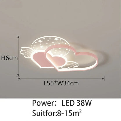 Creative Cartoon Ceiling Lamp Living Room Children's Bedroom Boy Girl Pink Love Wings Chandelier Warm Romantic Room Decor Light