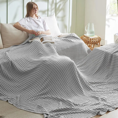Cooling Bamboo Rayon Cotton Waffle King Blanket - Lightweight Breathable for Hot Sleepers, Grey 120x96 Inches