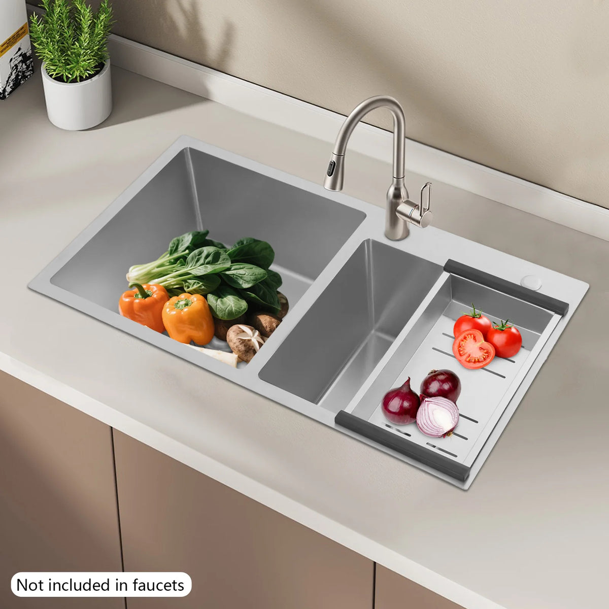 Sturdy Stainless Steel Kitchen Sink, 37.4*38Cm Large Capacity Double Bowl Kitchen Sink, With V-Shaped Drainer,Drain Basket