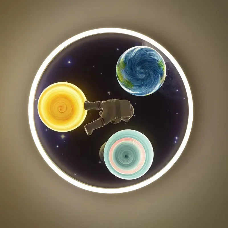 Astronaut Planet Creative Circular The Outer Space Led Ceiling Light Children's Bedroom Decorative Boys Girls Dream Universe