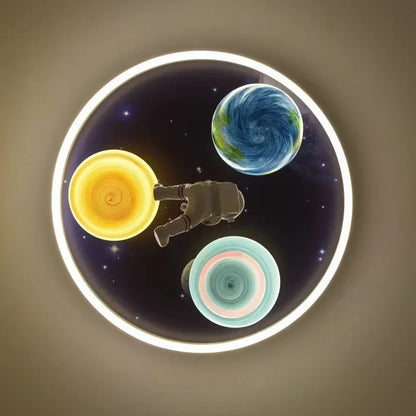 Astronaut Planet Creative Circular The Outer Space Led Ceiling Light Children's Bedroom Decorative Boys Girls Dream Universe