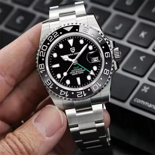 New PAGANI DESIGN GMT Automatic Wristwatch Stainless Steel 100M Waterproof Watch Top Brand 40mm Mechanical luminous Watch Men