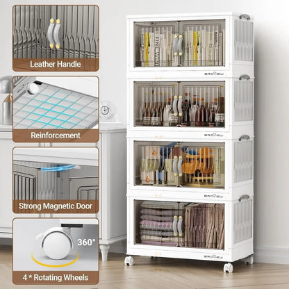 300Qt Stackable Storage Bins with Lid, Extra Large Closet Organizer Collapsible Drawer Boxes with Wheels, Folding Plastic Cabine