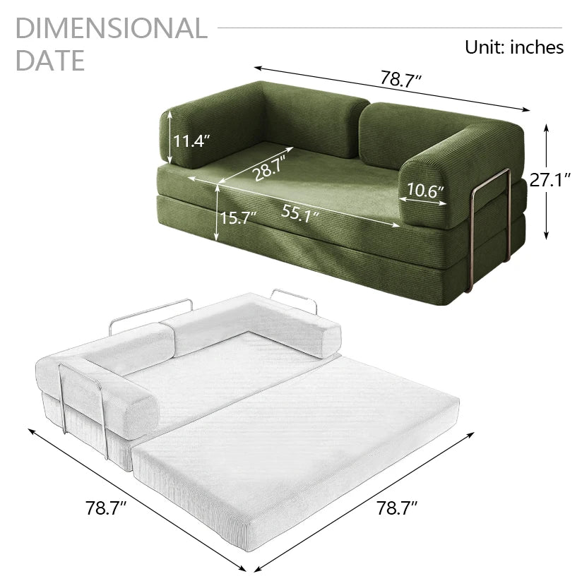 Folding Modular Sofa Bed, Convertible Floor Sofa, Leisure Sofa Bed, Corduroy Folding Mattress, Lounge Sofa, Living Room Bedroom