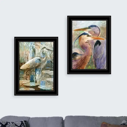 Blue Heron Duet Framed Print - 2-Piece Wall Art Set, Ready to Hang, Black Frame Decor