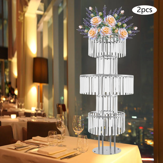 5-Tier Flower Stand, Crystal Vases, Set of 2 Iron Acrylic Clear Silver Wedding Party Home Decor Floor Tabletop Decor