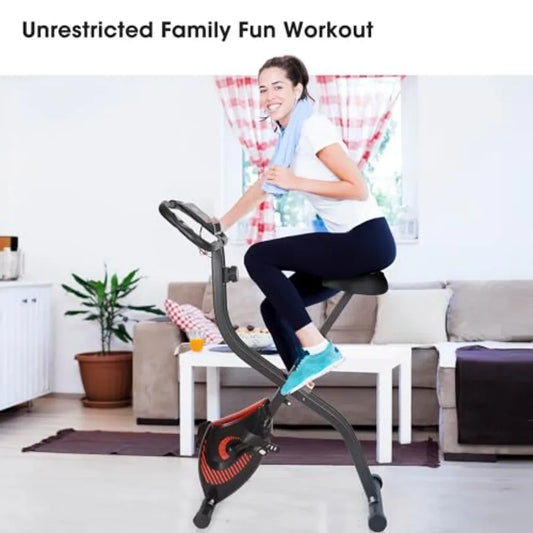 3 IN 1 Foldable Stationary Exercise Bike with Adjustable Resistance Comfortable Seat Cushion LCD Monitor Supports Up to 265 lbs