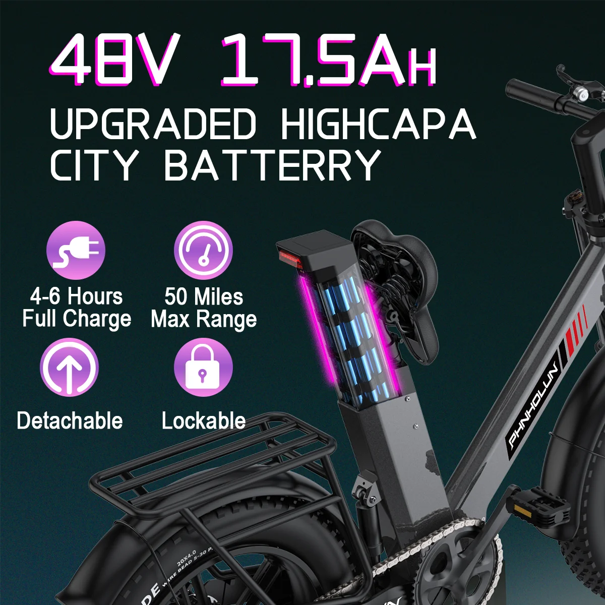6MSKS C6 Electric Bicycle 1000W Motor 48V17.5AH Lithium Battery Electric Bike Range of 50miles 20*4 Inch Fat Tire Snow E-bike