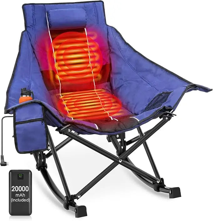 Oversized Padded Heated Camping Chair with 20000mAh Power Bank and Carry Bag
