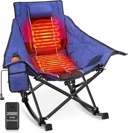 Oversized Padded Heated Camping Chair with 20000mAh Power Bank and Carry Bag