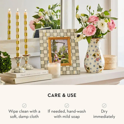 Elegant Blue Floral Enamel Vase - Chic Living Room Decor