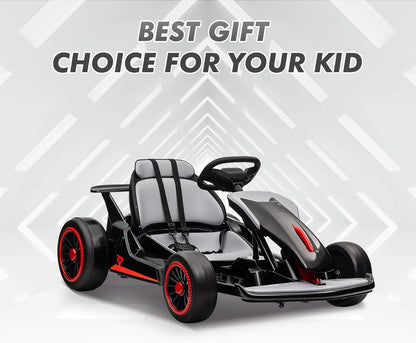 Go Kart, Electric Drift Kart Car with Adjustable Seat 24V 7Ah Outdoor Ride On Toy 2 * 200W Motor, 8.1 MPH, LED Lights 6-12 Years