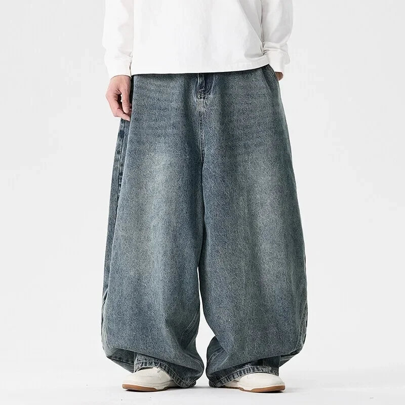 Men'S Plus Size Jeans Japanese Retro Hong Kong Style Jeans Loose Casual Wide Leg Pants Casual Pants Hip-Hop Pants