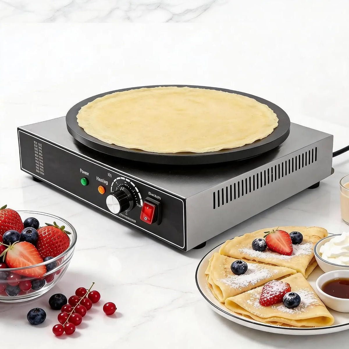 Hotplate Commercial Crepe Maker, 1700W Non-Stick Electric Crepe Maker with 122-572℉ Adjustable Temperature, Stainless Steel Pancake Machine for Home Restaurant Street Snack
