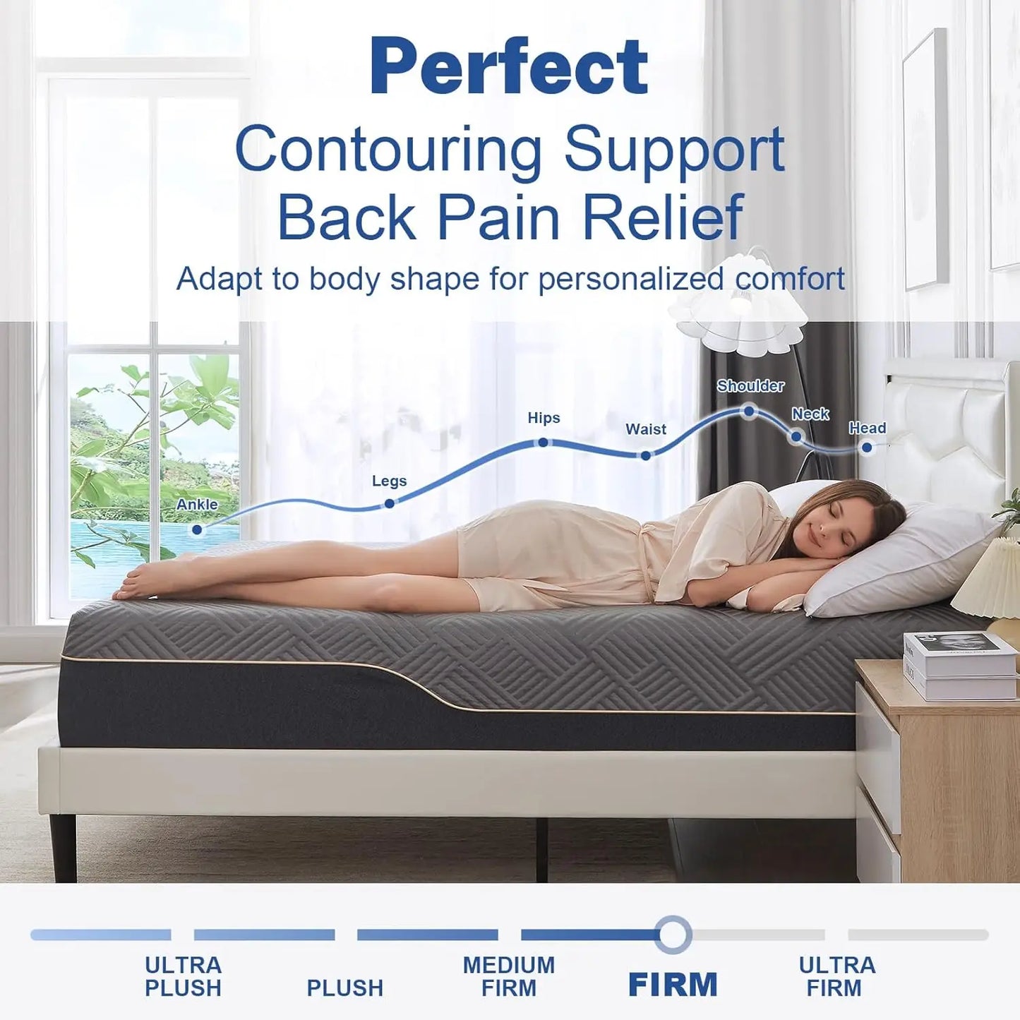 Hcore 10 Inch Queen Size Mattress, Luxury Cooling Gel Green Tea Memory Foam Firm Mattress, Medium Firm to Firm Mattress.