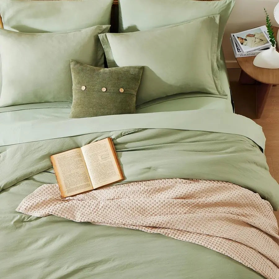 Queen Comforter Set 7 Pieces Sage Green Soft Bed in a Bag Queen with Fitted Sheet, Flat Sheet, 2 Pillow Shams, and 2 Pillowcases