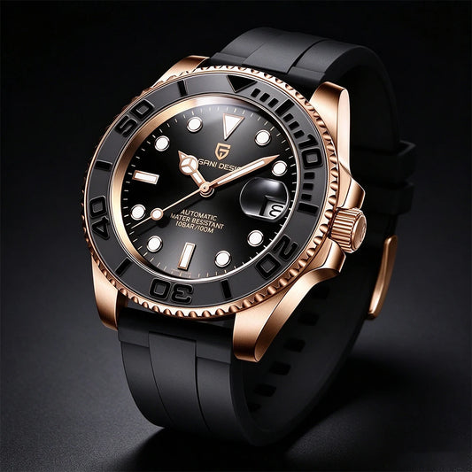 2026 V2 PAGANI DESIGN 40MM Rose Gold Yacht Luxury Men Mechanical Watch Rubber Strap AR Coated Sapphire Glass Stainless Steel 100M Waterproof Men Automatic Watch Gift Watches