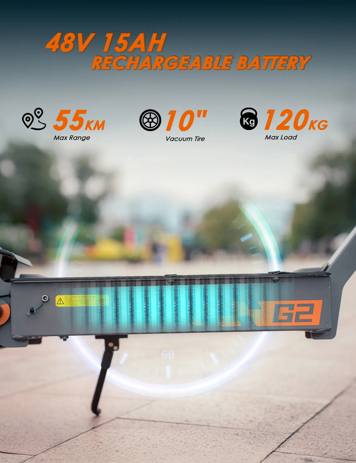 KuKirin G2 Foldable Electric Scooter 800W Brushless Motor 48V 15.6Ah Battery Max 45km/h 55km Range 10 Inch Tubeless Off Road Tire Dual Shock Absorber Dual Disc Brake IP54 Commuter E Scooter Max Load 120kg