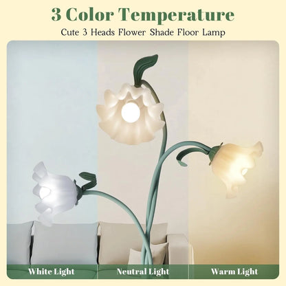 Cute Flower Standing Lamp with Flexible Gooseneck, 3-Temperature LED Floor Lamp for Bedroom or Living Room (Green)