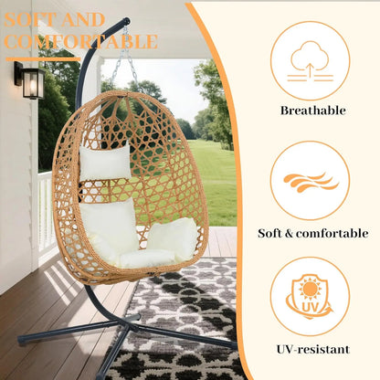 EortheX Hanging Egg Chair with Cushions – Rattan Swing Chair for Patio, Garden, Balcony – Indoor Outdoor Lounge Chair, 350LBS Ca