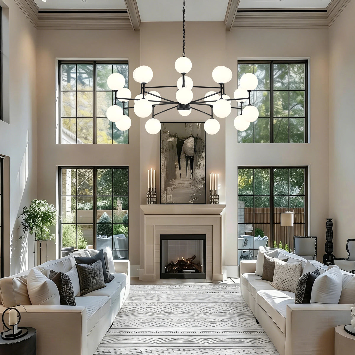 24-Light Sputnik Chandelier Black with Glass Shades Bubble Chandelier for Dining Room Living Room Sputnik Light Fixtures