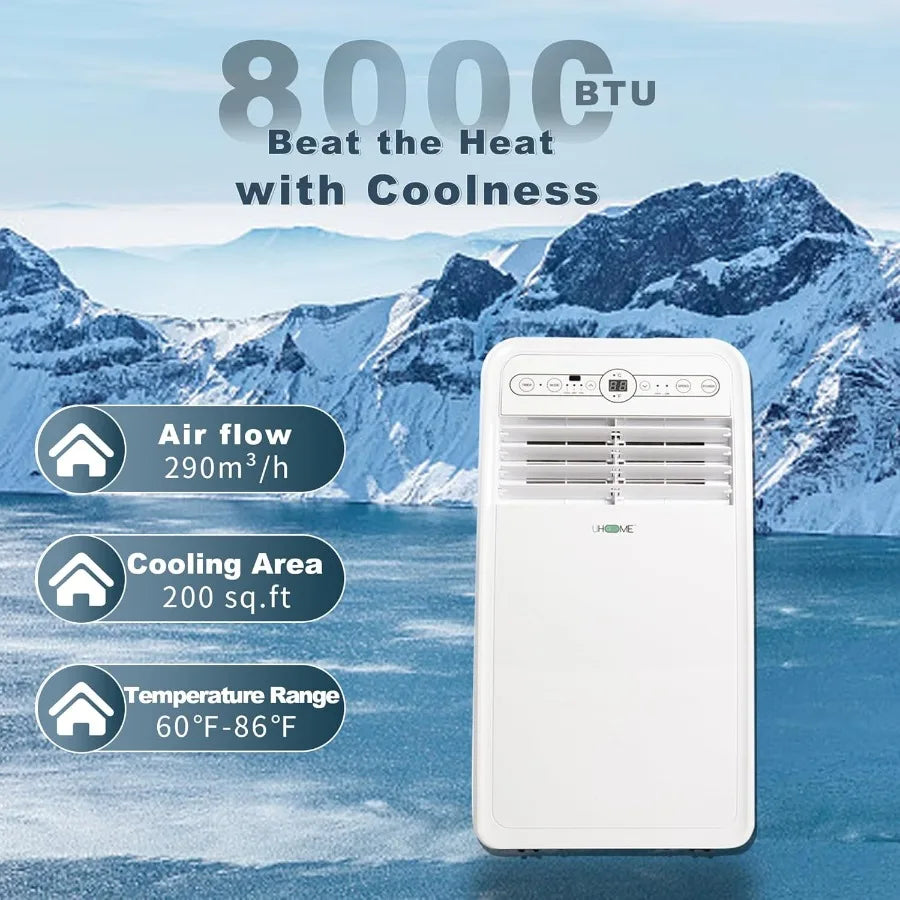 8000 BTU Portable Air Conditioner with Cooling Dehumidifier Fan Remote Control and Window Mount Kit Included for Home Office Be